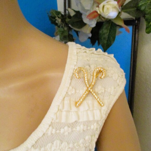 Vintage ORA Crystal Rhinestone Gold Egyptian Pharaoh Crook Scepter Brooch - Picture 2 of 15